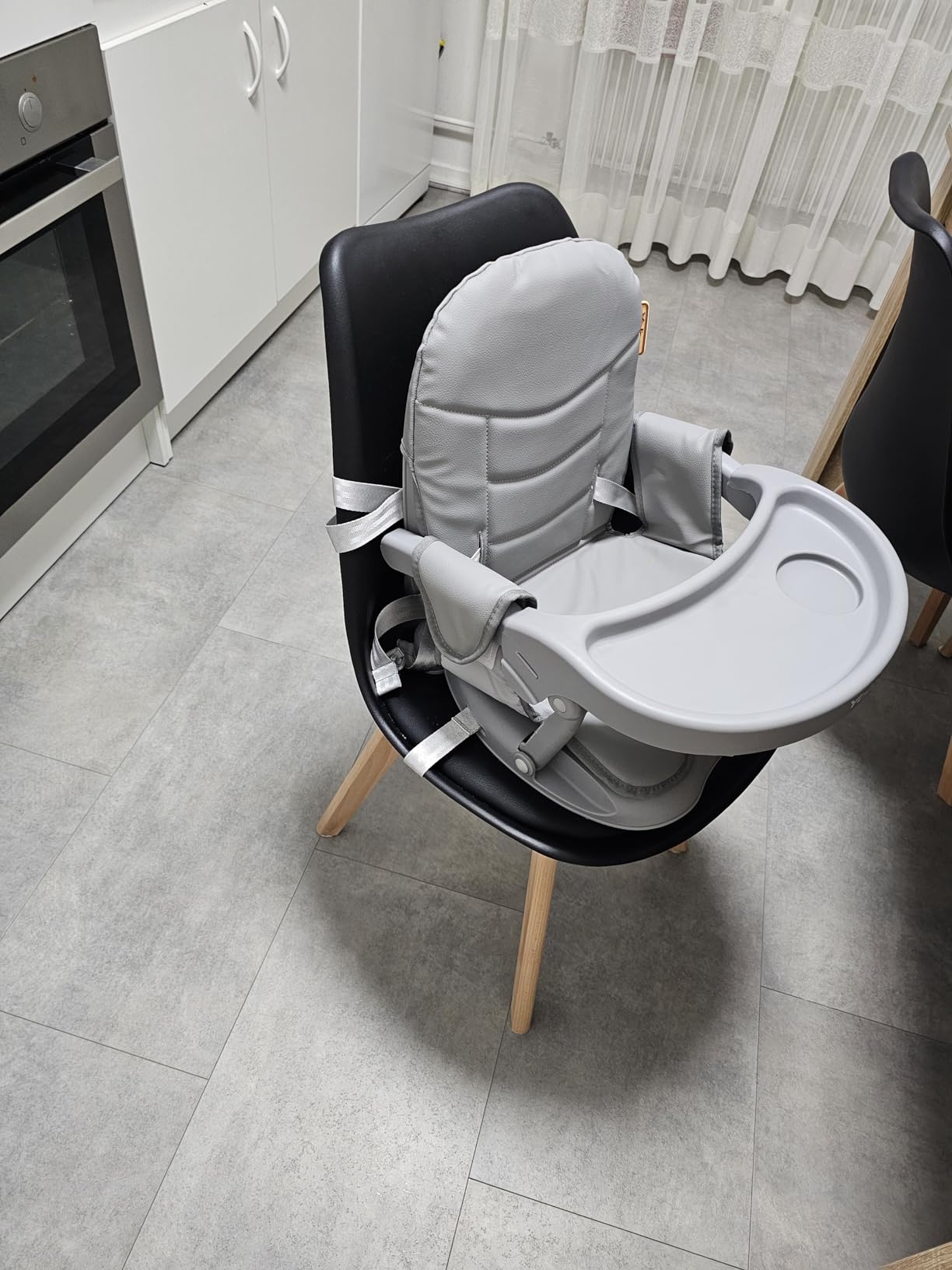 Rehausseur De Chaise Pour Enfant En Tissu Oxford - Avec Dossier Et Ceinture De Sécurité - Réglable Et Portable - Gris