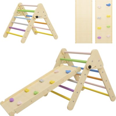 Aire de Jeux Montessori BenaRita 2 en 1 : Triangle d'Escalade Arc-en-Ciel pour Tout-Petits