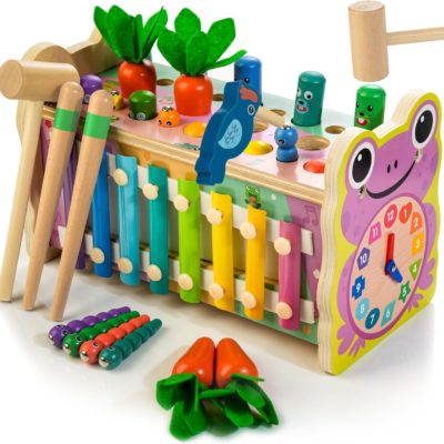 Banc à marteler Montessori en bois pour enfants de 1 à 3 ans - Jeu d'apprentissage et de récolte