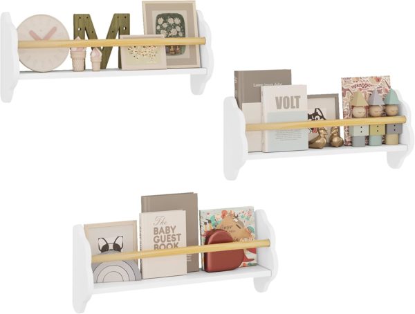 Bibliothèque Montessori pour enfants : lot de 3 étagères murales en pin et MDF