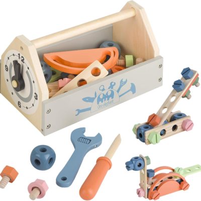 Boîte à outils Montessori en bois pour l'apprentissage du bricolage dès 3 ans