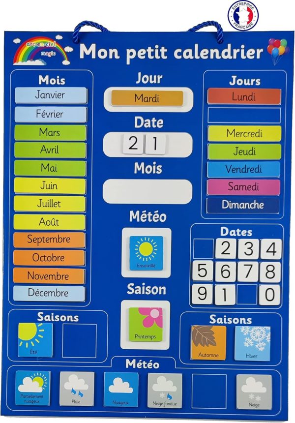 Calendrier Educatif Magnétique pour Enfant - Apprendre le Temps et les Saisons à la Montessori