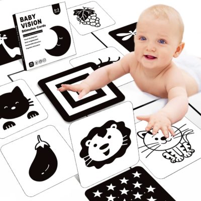 Carte Montessori noir et blanc pour bébé : Livre d'éveil et stimulation visuelle