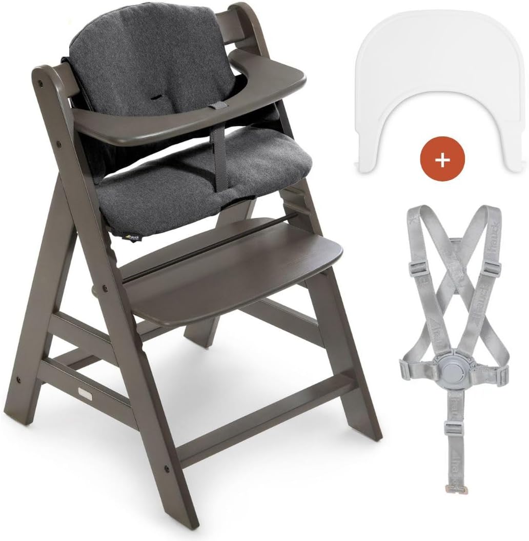 Chaise Haute évolutive En Bois De Hêtre - 6 Hauteurs Réglables, Supporte 90kg, Avec Coussin Lavable (beige)