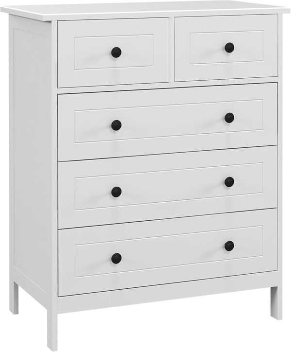 Commode Montessori HOMCOM blanche à 5 tiroirs : rangement pour chambre et bureau
