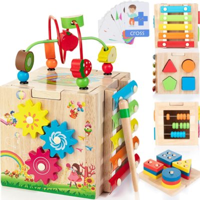 Cube d'activité Montessori 8 en 1 en bois pour enfants de 12 mois et plus