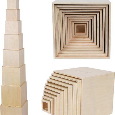 Cubes en bois Montessori à empiler pour éveil et motricité dès 2 ans