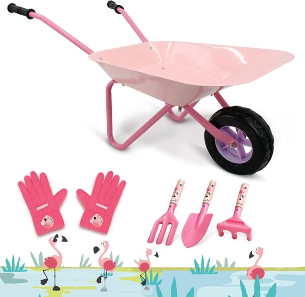Ensemble de jardinage Montessori pour enfants : brouette en métal et outils