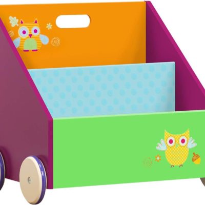 Etagère Montessori Labebe pour Enfants : Bibliothèque Hibou Vert avec Roues