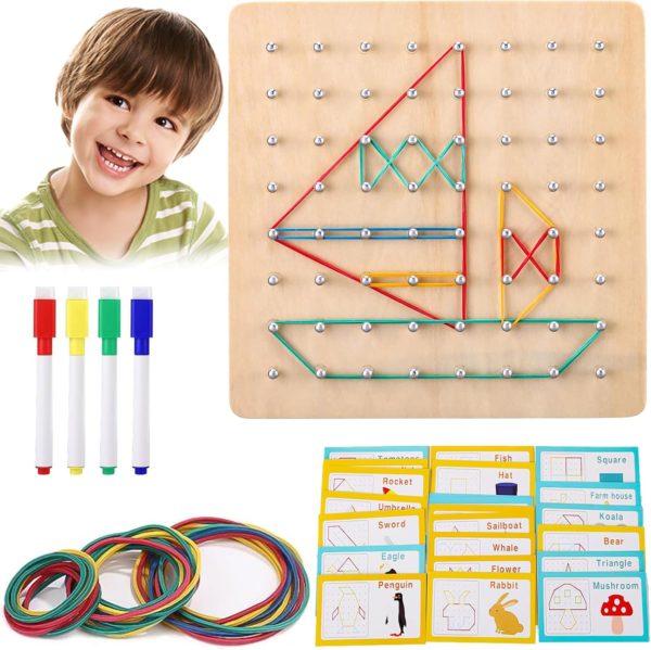 Géoboard Montessori en Bois : Stimulez l'Imagination avec ce Puzzle Éducatif