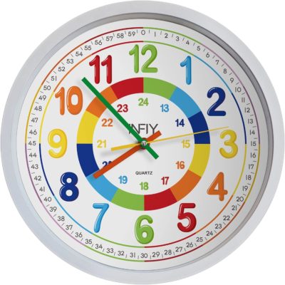 Horloge Murale Silencieuse Montessori pour Enfants 12" - Facile à Lire et Colorée