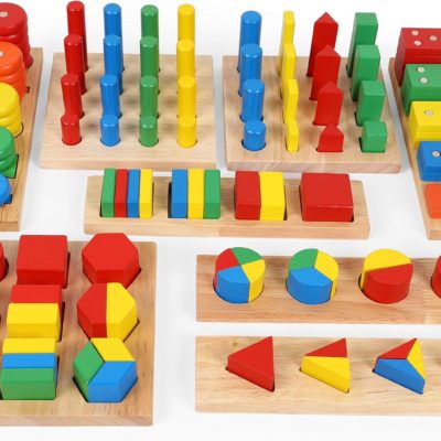 Jeu de fractions et empileur arc-en-ciel Montessori en bois pour enfants