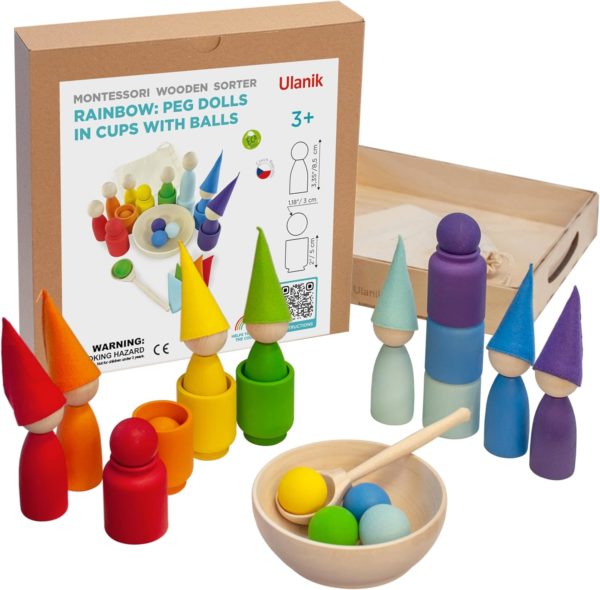 Jouet Montessori Ulanik : apprentissage du comptage et tri de couleur avec poupées et balles