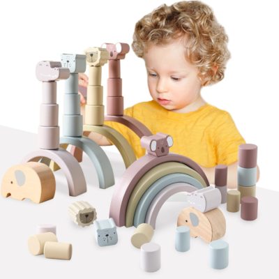 Jouet en Bois Montessori Arc-en-Ciel pour Bébé 1 an : Cadeau Idéal 1-3 Ans