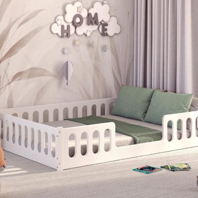 Lit Montessori Cadani 2en1 140x200 cm avec barrière de sécurité amovible