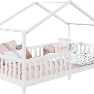 Lit Montessori Lisian 90x190 cm avec barrières de protection - bois massif blanc