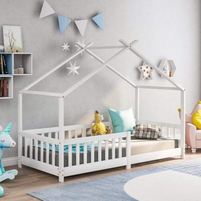 Lit Montessori ModernLuxe pour enfant 90x200 cm en bois de pin blanc