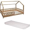 Lit Montessori cabane Bosco 90x190 avec matelas blanc - Atmosphera