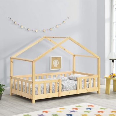 Lit Montessori maison en pin : design et sécurité pour enfant