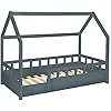 Lit cabane enfant Montessori 80x160 cm NEREE gris avec sommier et barrières