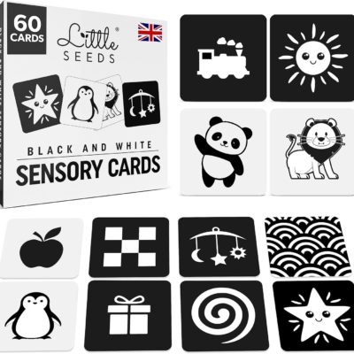 Lot de 60 cartes sensorielles Montessori pour nouveau-nés - Contraste élevé noir et blanc