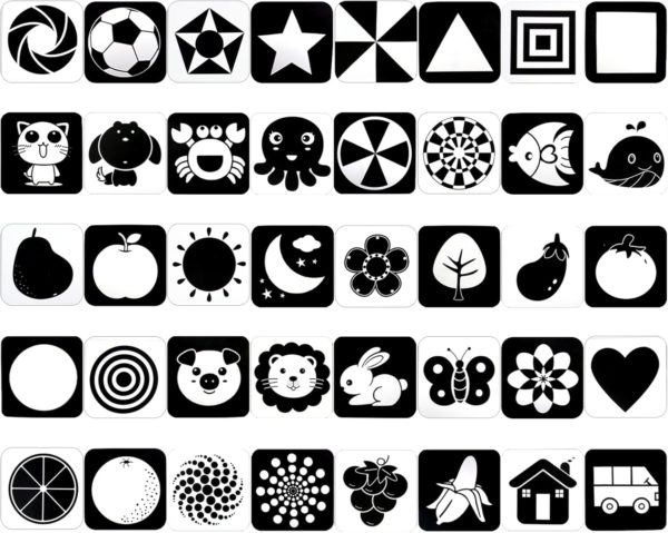 Lot de Cartes Sensorielles Montessori pour Bébé - Stimulez la Vue de Votre Nouveau-né