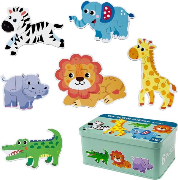 Pack de 6 puzzles Montessori en bois Comius Sharp pour enfants 1 à 4 ans - Thème Animal