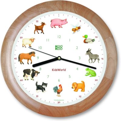 Pendule KOOKOO KidsWorld en Bois : Horloge Montessori avec Animaux de la Ferme et Sons Naturels