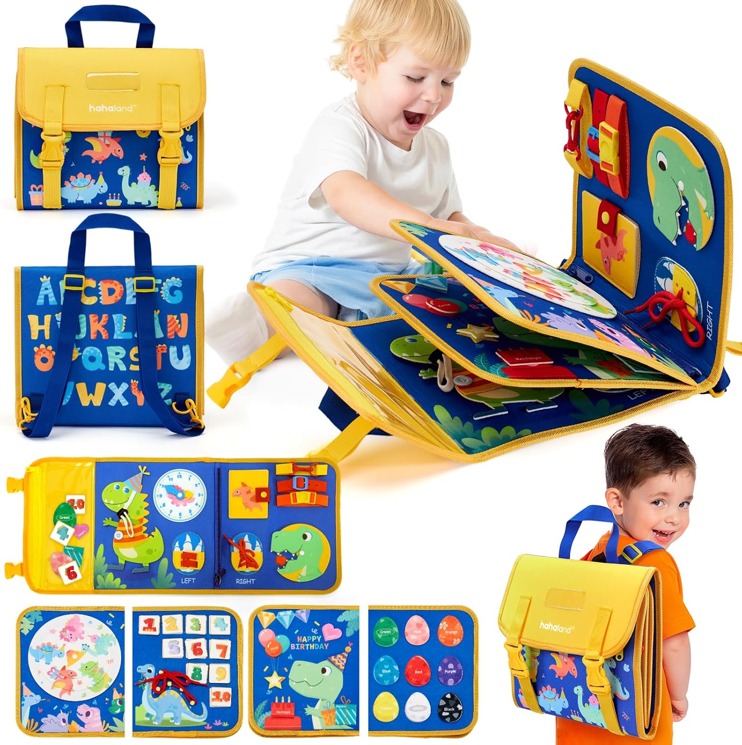 Planche Activité Montessori Dinosaure Bois - Jouet éducatif 3 Ans Et Plus, Avec Xylophone, Engrenages, Labyrinthe