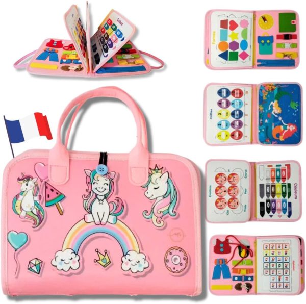 Planche d'activité Montessori "Maxromstory Busy Board" : éveil et apprentissage pour enfants avec des licornes