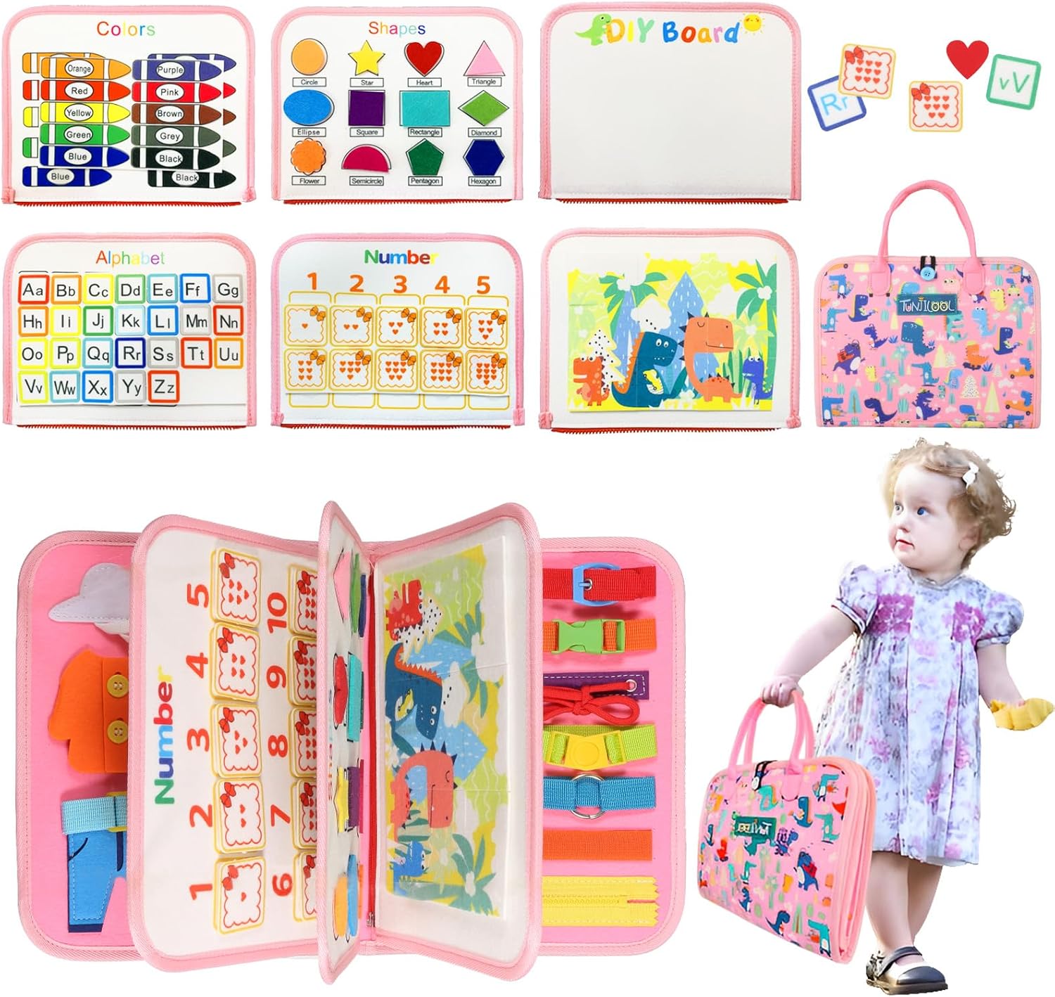 Livre D’activités Montessori Pour Enfants 2-6 Ans – Quiet Book Avec Velcro, 10 Thèmes éducatifs