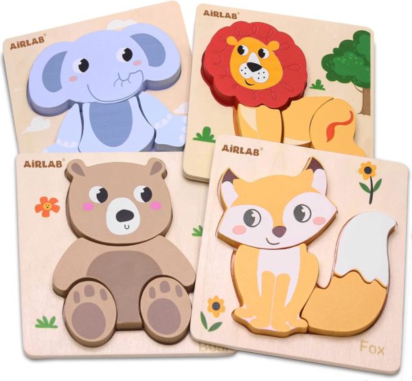 Puzzle Montessori 3D animaux en bois Airlab pour enfants de 1 à 4 ans