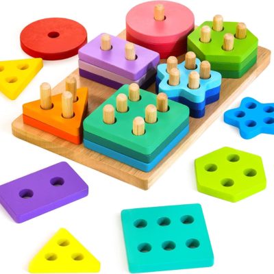 Puzzle Montessori Hellowood : Jouet en bois à empiler pour tout-petits de 1 à 3 ans