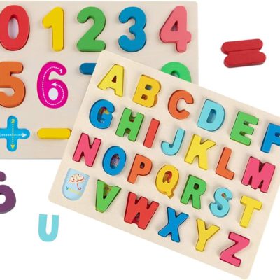 Puzzle Montessori Jacootoys : Jeu éducatif d'apprentissage Alphabet et Numéro en Bois pour Enfants