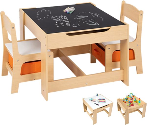 Table et Chaise Cube Montessori pour Enfant avec Rangement - Costway