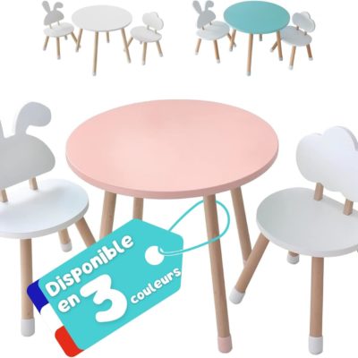 Ensemble Table Et Chaise Montessori FUNLIO à Hauteur Réglable Rose - Bois Massif Pour Enfants 1-3 Ans