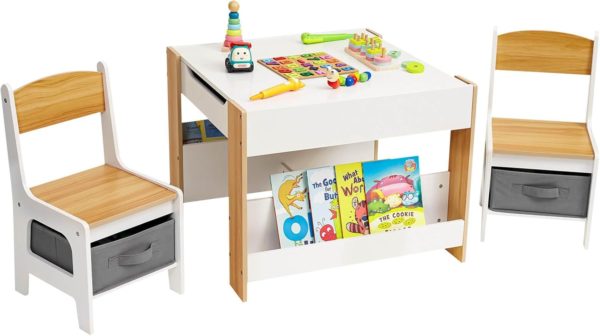 Table et chaises Montessori 3 en 1 pour enfant avec rangement intégré