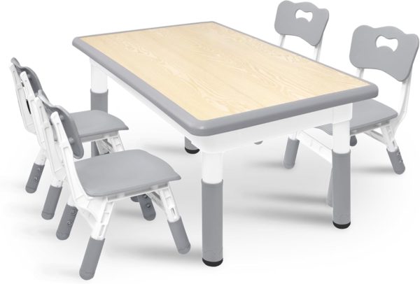 Table et chaises Montessori NAIZY réglables pour enfants - Gris