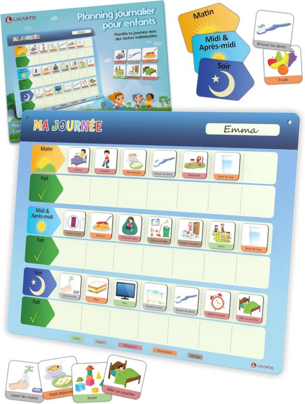 Tableau de routine quotidienne Montessori LIKARTO® pour enfants : apprentissage de l'autonomie