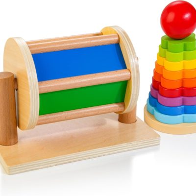 Tambour Rotatif et Empileur Arc-en-Ciel Montessori pour Tout-Petits de 1 à 3 Ans