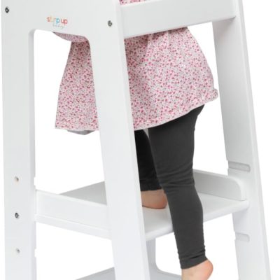 Tour d'apprentissage Montessori Stepup Baby pour enfants - Tabouret ajustable blanc