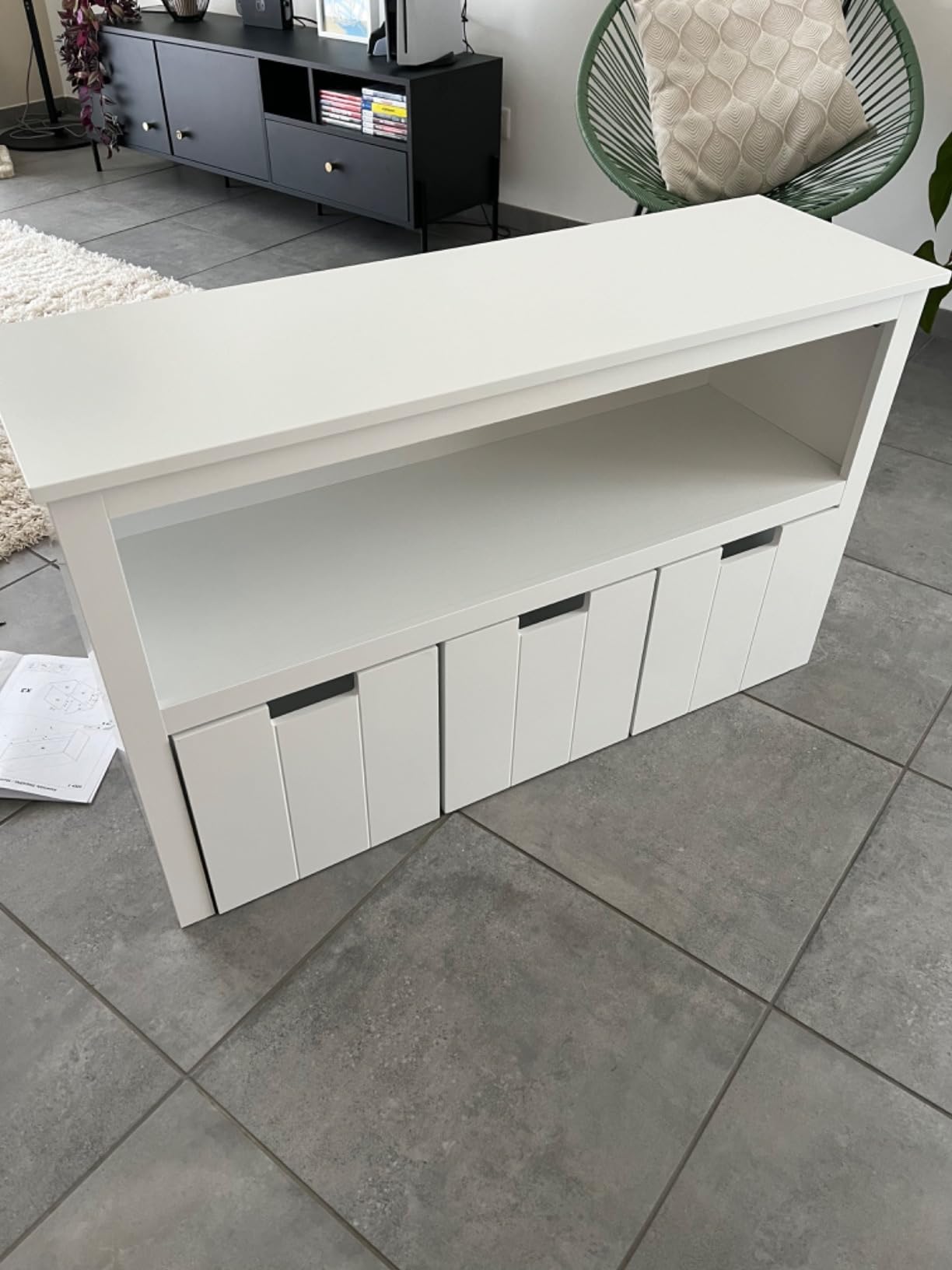 Avis Meuble de rangement pour jouets et livres enfants vert avec tiroirs roulants