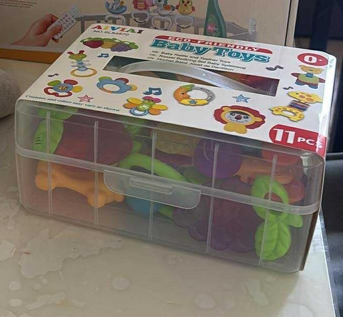 Avis Hochet bébé et jouet de dentition avec boîte de rangement pour nouveau-né et enfants jusqu’à 12 mois
