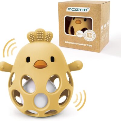 Balle de préhension sensorielle avec hochet et anneau de dentition sans BPA pour bébé