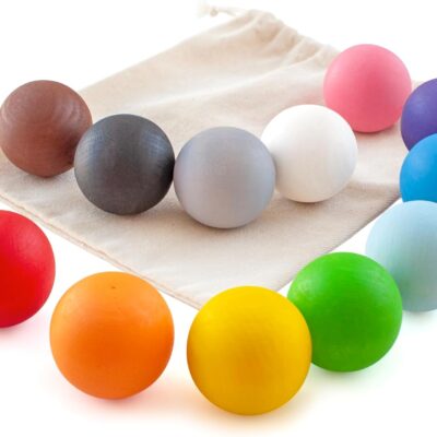 Balles en bois Montessori pour tri et apprentissage sensoriel
