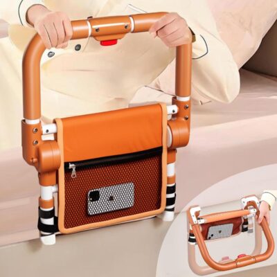 Barrière de lit pliable réglable avec poche de rangement pour seniors et mobilité réduite