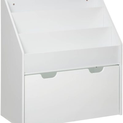 Bibliothèque enfant Montessori avec bac à roulettes blanc