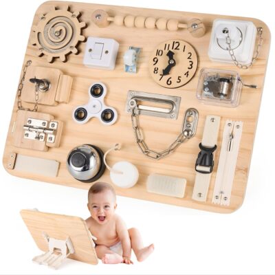 Busy board Montessori en bois pour activités sensorielles et éducatives