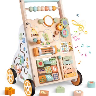 Chariot de marche en bois pour bébé avec activités Montessori
