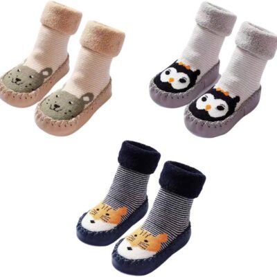 Chaussettes pantoufles antidérapantes chaudes hiver pour enfant